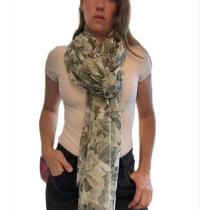 Designer Floral Gray silk Scarf